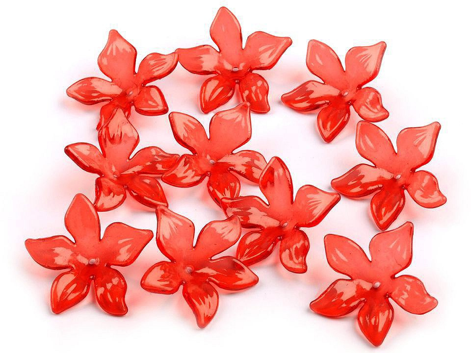 Plastové korálky květ / sukýnka Ø25-29 mm, barva 1 (14) červená rumělka