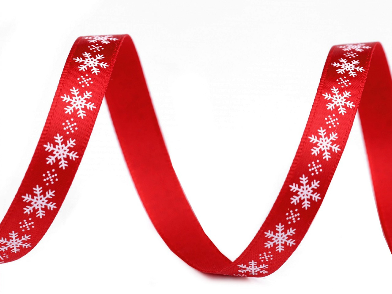Saténová stuha vločky šíře 9 mm vánoční, barva 5 červená vánoční bílá