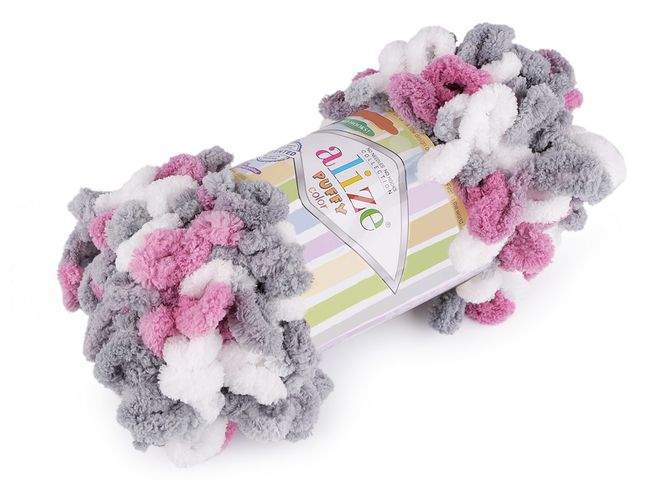 Pletací příze Alize Puffy color 100 g, barva 6 (6070) fialovorůžová