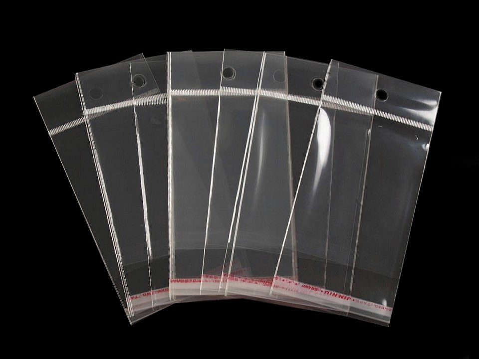 PP sáček s lepicí klopou a závěsem 7x9 cm, barva transparent