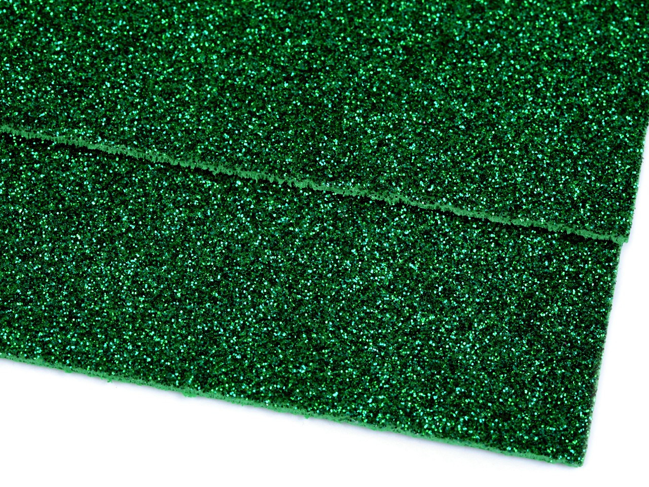 Pěnová guma Moosgummi s glitry 20x30 cm, barva 11 zelená vánoční