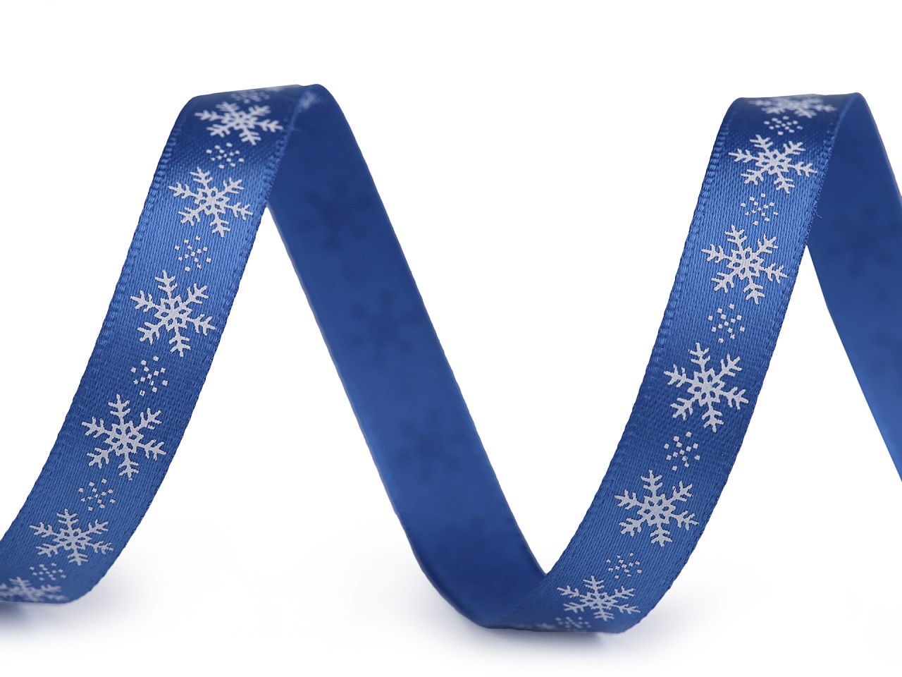 Saténová stuha vločky šíře 9 mm vánoční, barva 3 modrá bílá