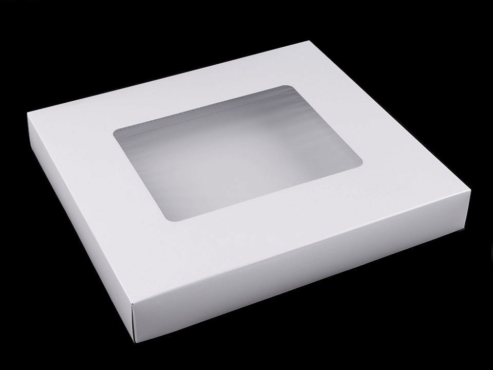 Fotografie Papírová krabice s průhledem, barva bílá lesk