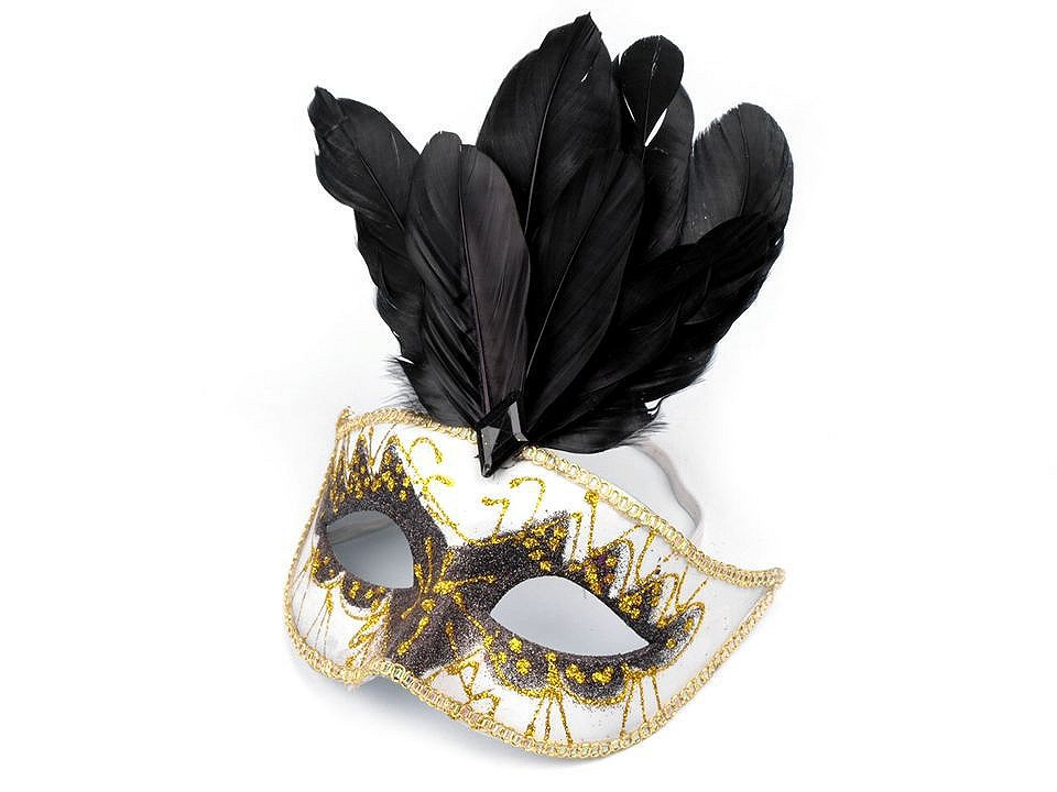 Karnevalová maska GLITRY s peřím, barva 5 černá