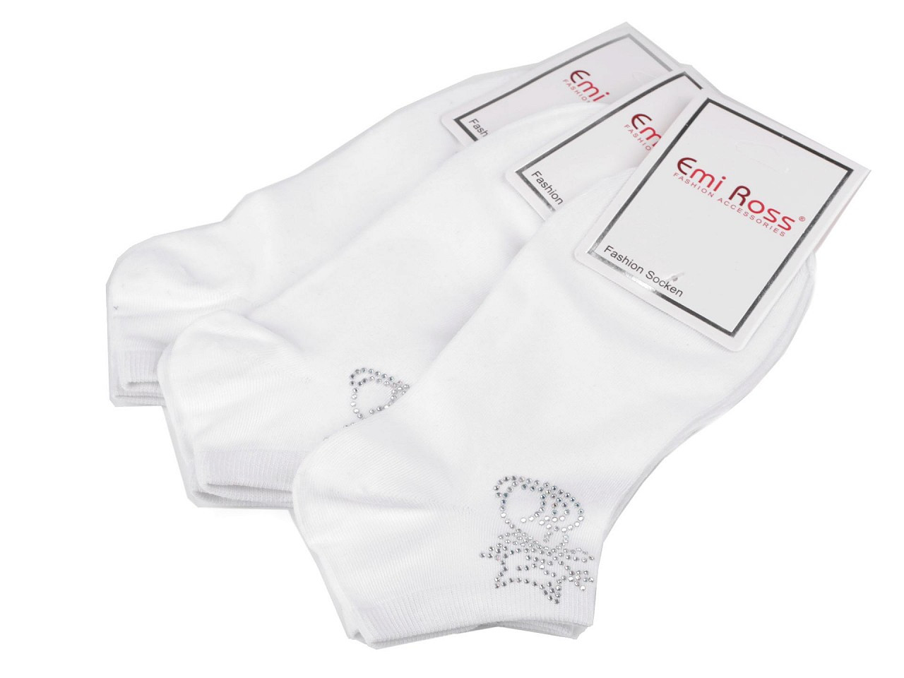 Dámské bavlněné ponožky kotníkové s kamínky Emi Ross, barva 50 (39-42) bílá
