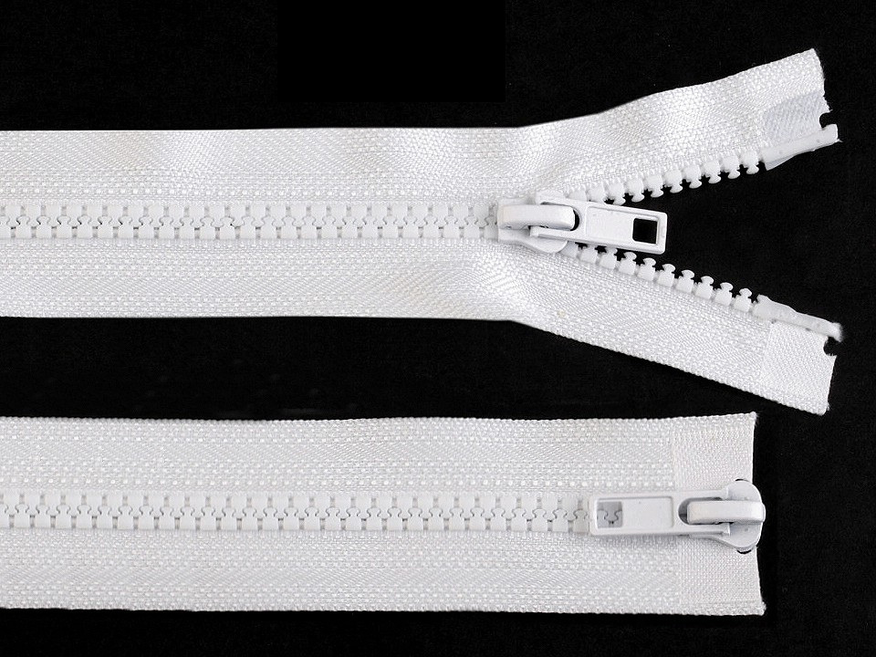 Zip kostěný 5 mm dělitelný 2 jezdce / dvoucestný 85 cm bundový, barva 101 White