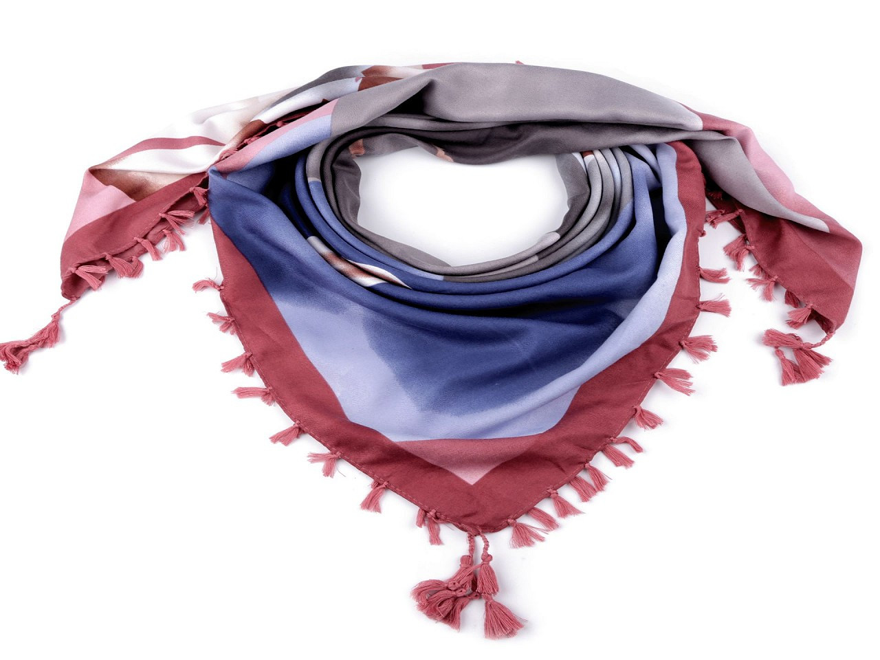 Šátek s třásněmi 105x105 cm, barva 10 červená světlá