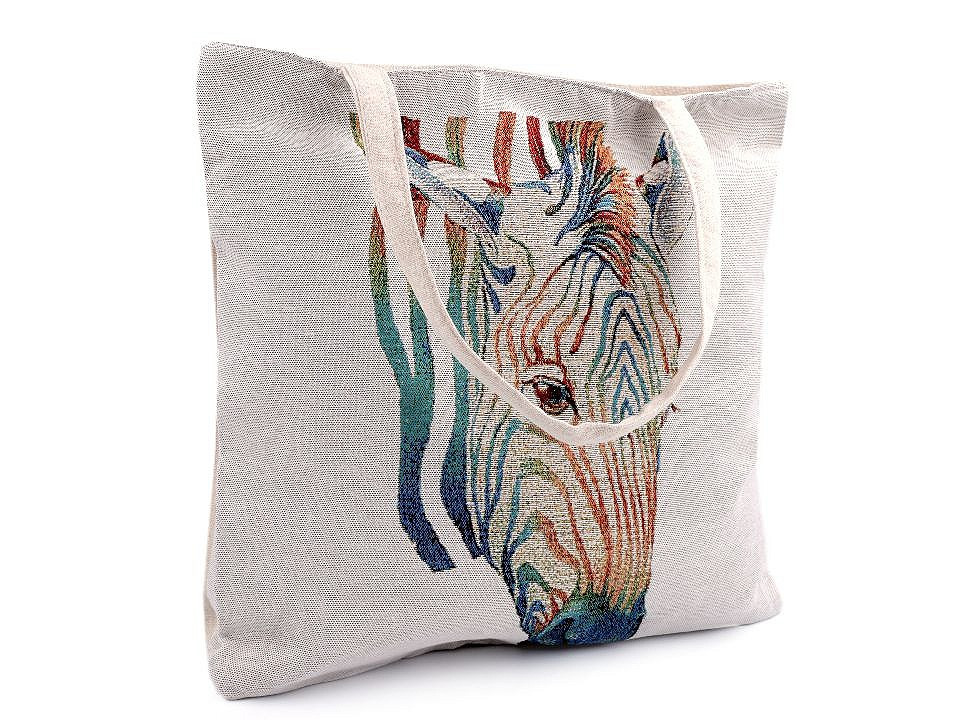Lněná taška kočka, liška, sova 43x44 cm, barva 22 režná zebra