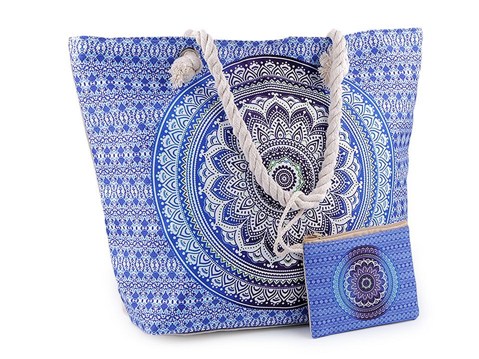 Letní / plážová taška mandala, paisley s taštičkou 39x50 cm, barva 2 modrá