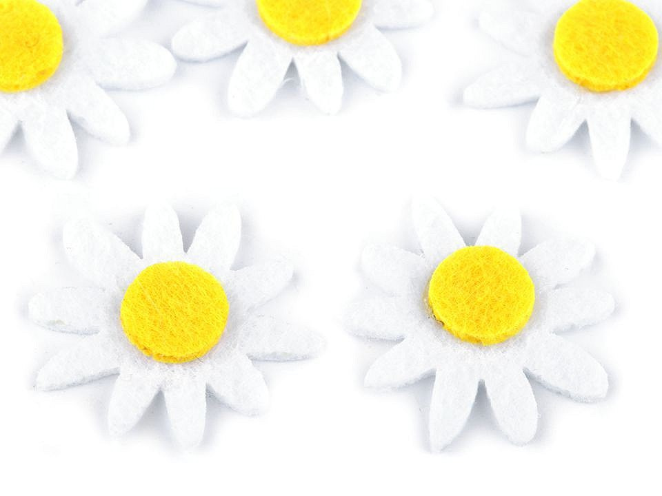 Filcový květ Ø30 mm slunečnice, kopretina, barva 1 bílá
