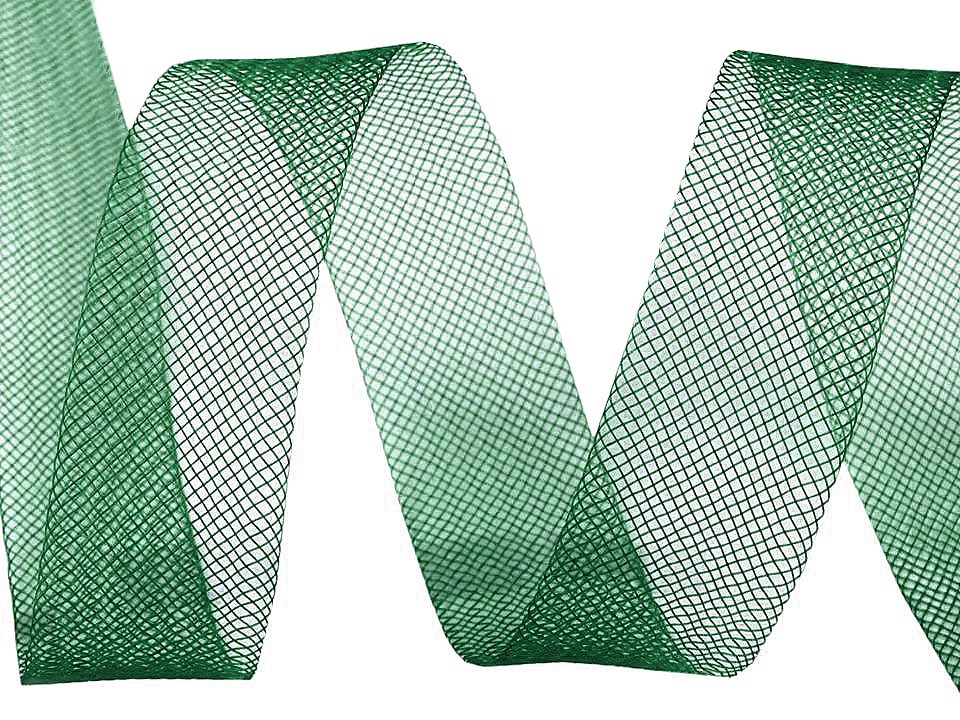 Modistická krinolína na vyztužení šatů a výrobu fascinátorů šíře 1,5 cm, barva 11 (CC21) zelená tm.