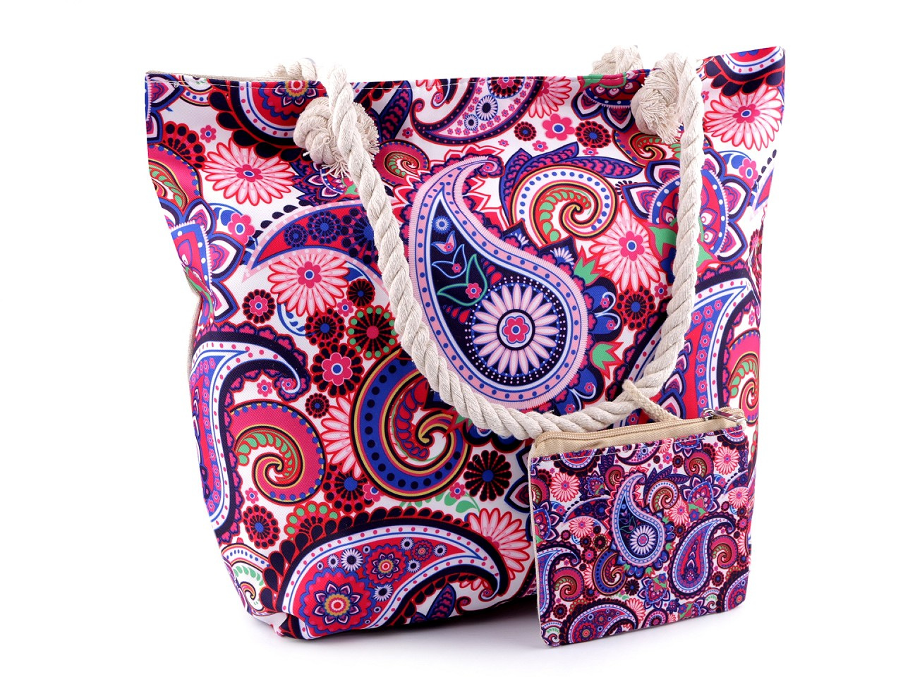 Letní / plážová taška mandala, paisley s taštičkou 39x50 cm, barva 4 multikolor paisley
