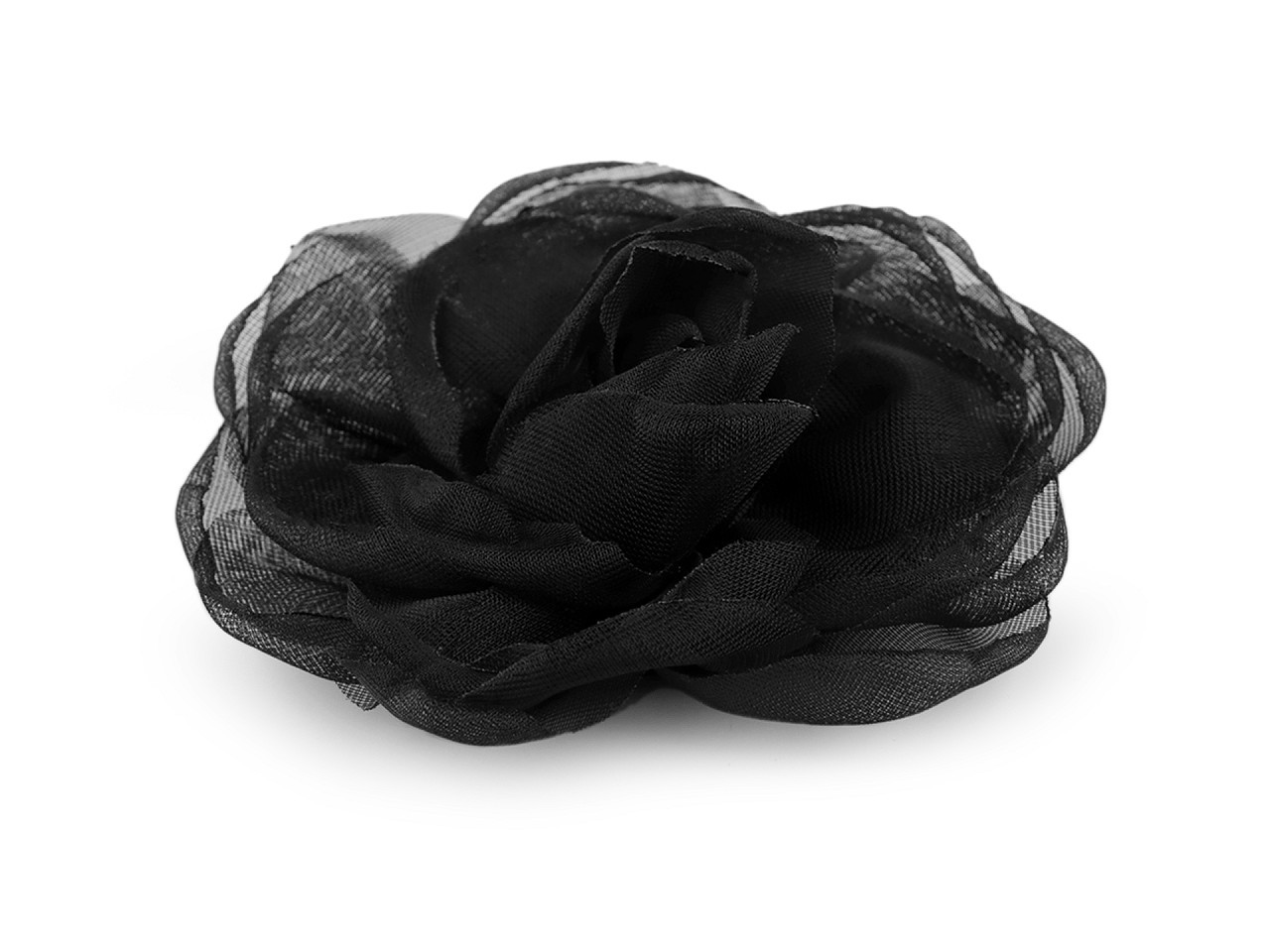 Organzový květ růže k našití a nalepení Ø8 cm, barva 10 černá
