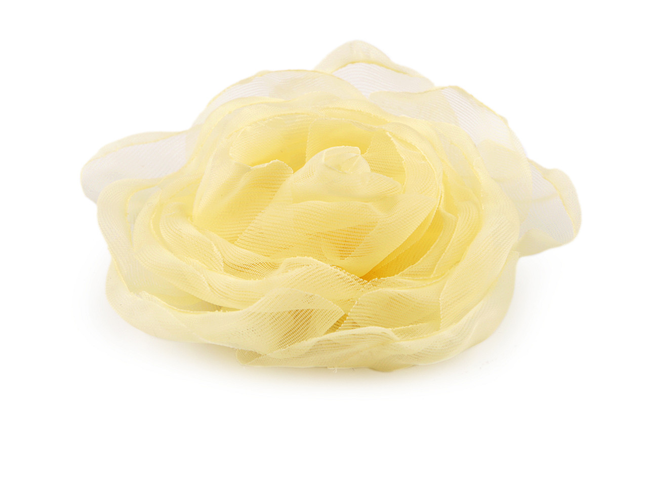Organzový květ růže k našití a nalepení Ø8 cm, barva 3 žlutá světlá