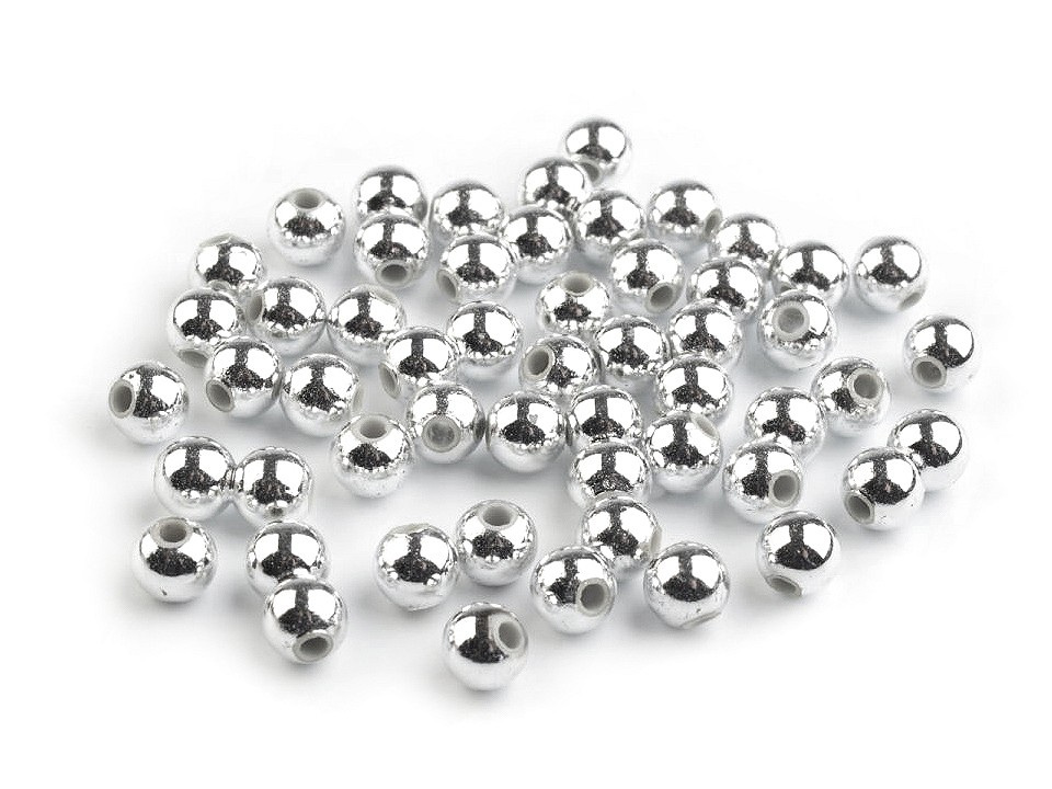 Plastové voskové korálky / perly Glance Metalic Ø6 mm, barva 4 stříbrná