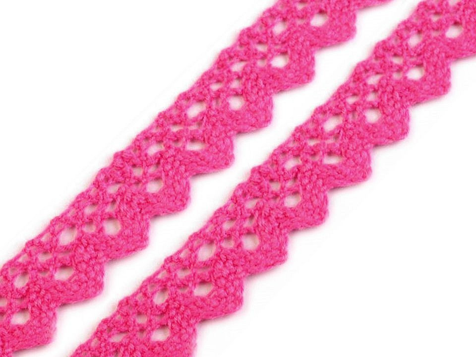 Bavlněná krajka paličkovaná šíře 15 mm, barva 17 růžová sytá (bavlna)