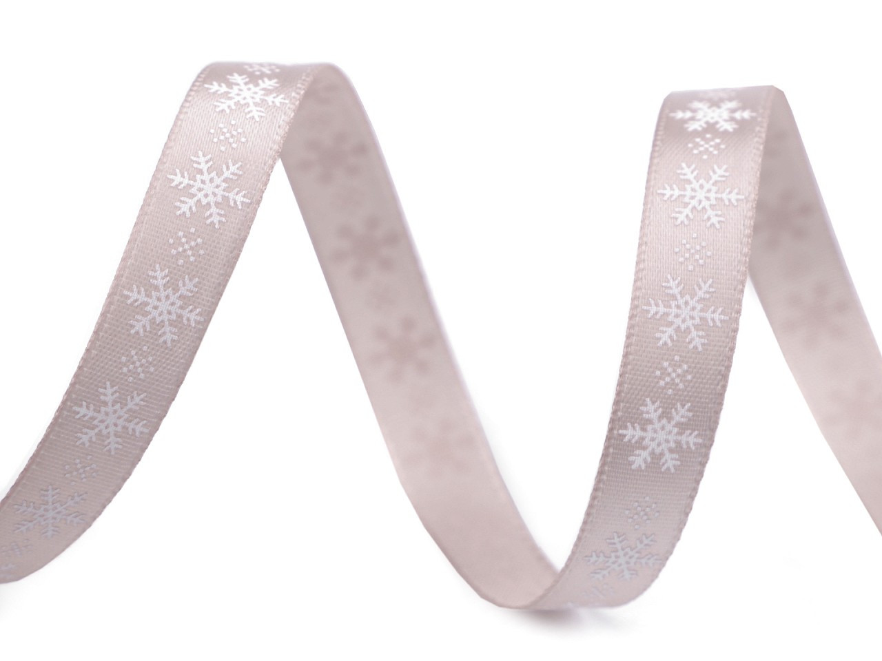 Fotografie Saténová stuha vločky šíře 9 mm vánoční, barva 7 béžová světlá bílá