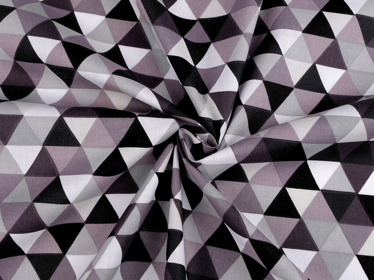 Bavlněná látka / plátno trojúhelníky, barva 4 (440) šedohnědá
