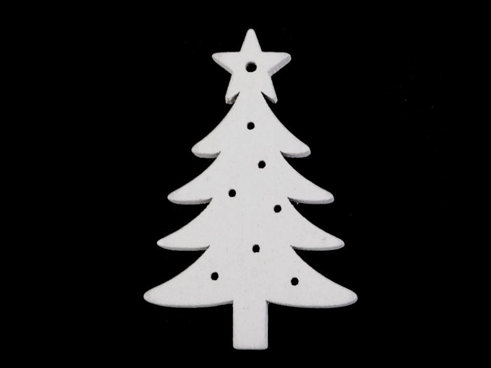 Dřevěné dekorace vánoční vločka, hvězda, stromeček, zvoneček, koník, sob k zavěšení / k nalepení, barva 3 bílá strom