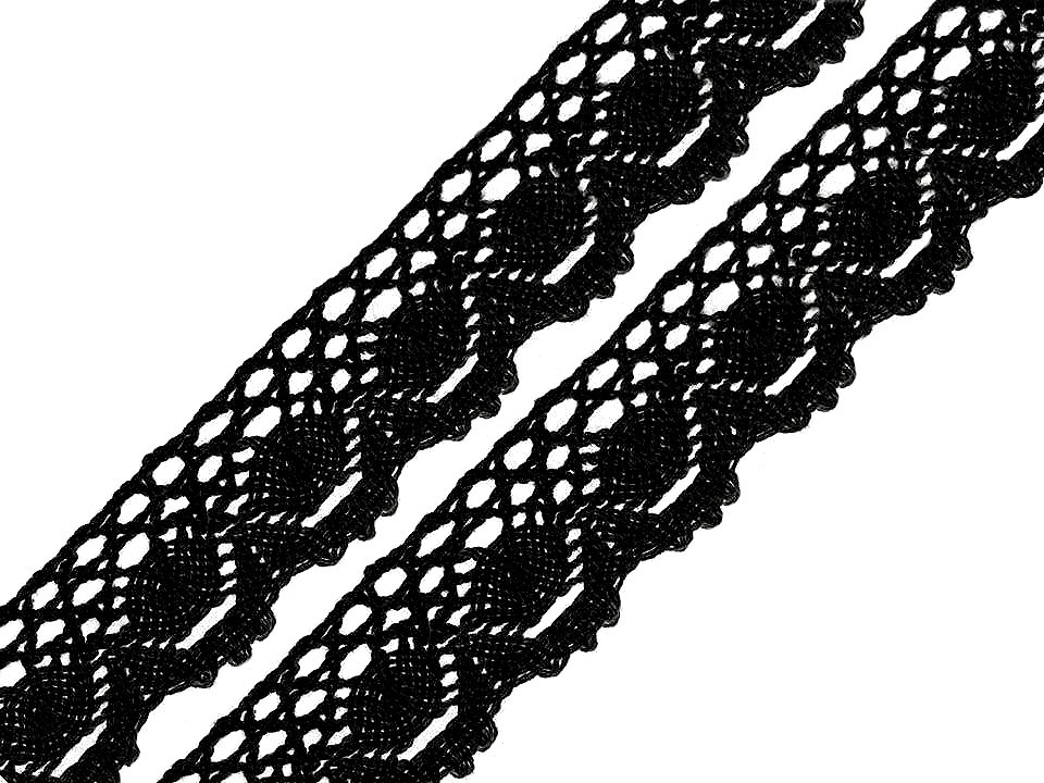 Fotografie Bavlněná krajka šíře 40 mm paličkovaná, barva 3 černá
