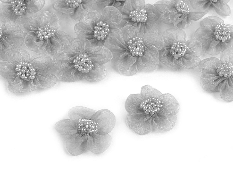 Fotografie Monofilový květ s korálky Ø2,5-3 cm, barva 9 šedá sv.