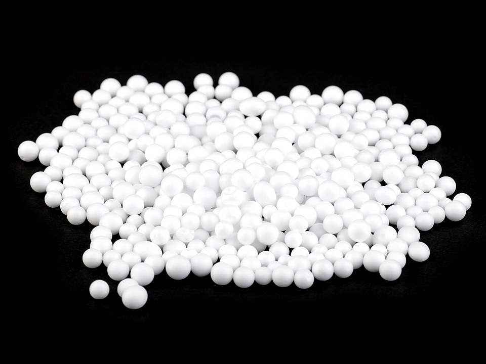Výplň - polystyrenové kuličky Ø5-8 mm k výrobě dekorací, barva bílá