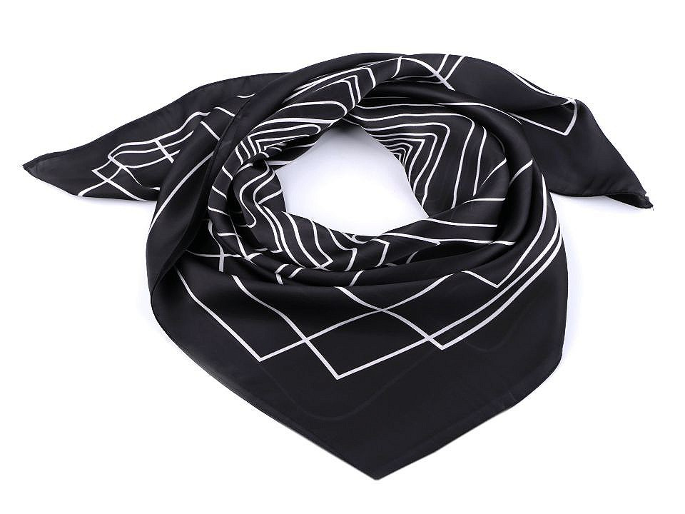 Saténový šátek s geometrickými vzory 70x70 cm, barva 4 černá