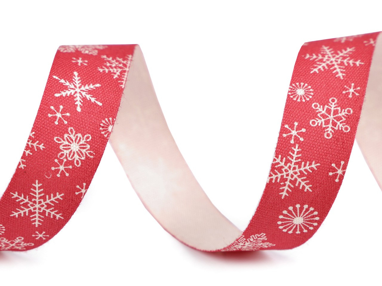 Bavlněná stuha vločky šíře 15 mm vánoční, barva 4 červená vánoční