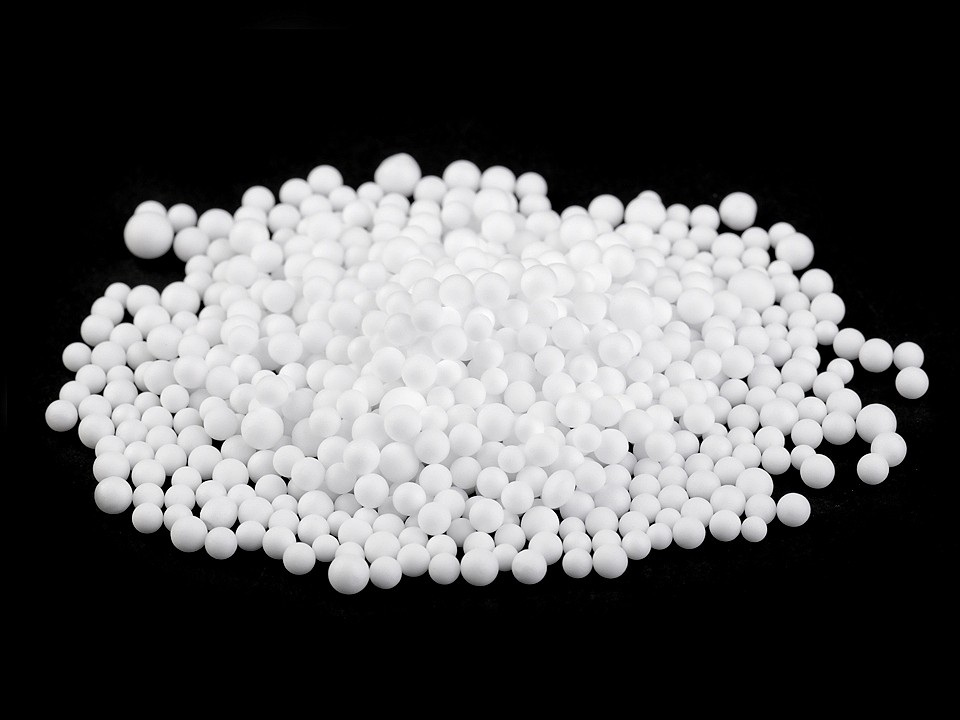 Výplň - polystyrenové kuličky Ø3-5 mm k výrobě dekorací, barva bílá