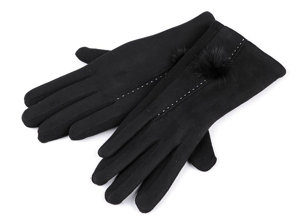 Dámské rukavice s kožešinovou bambulkou, barva 7 (vel. S) černá