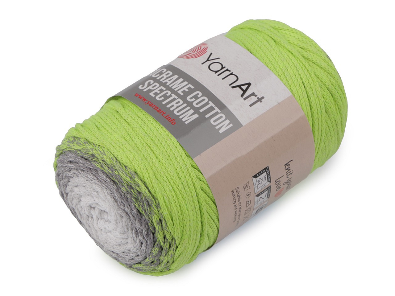 Pletací příze Macrame Cotton Spectrum 250 g, barva 4 (1326) zelená sv. šedá