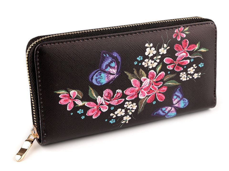 Dámská peněženka květy 10x19 cm, barva 2 černá