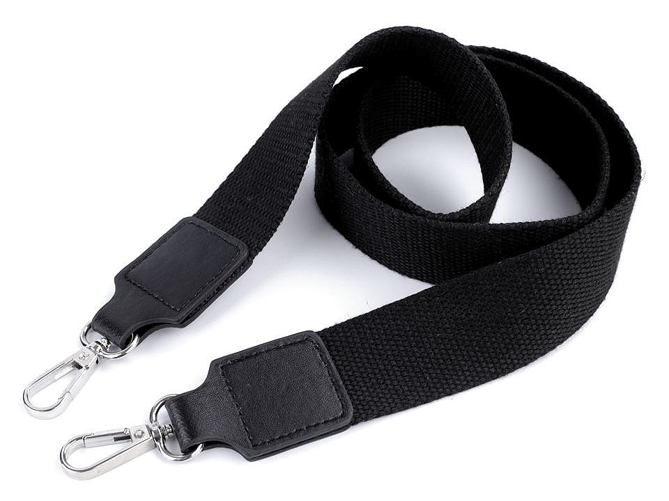 Textilní ucho / popruh na tašku s karabinami šíře 3,8 cm, barva černá nikl