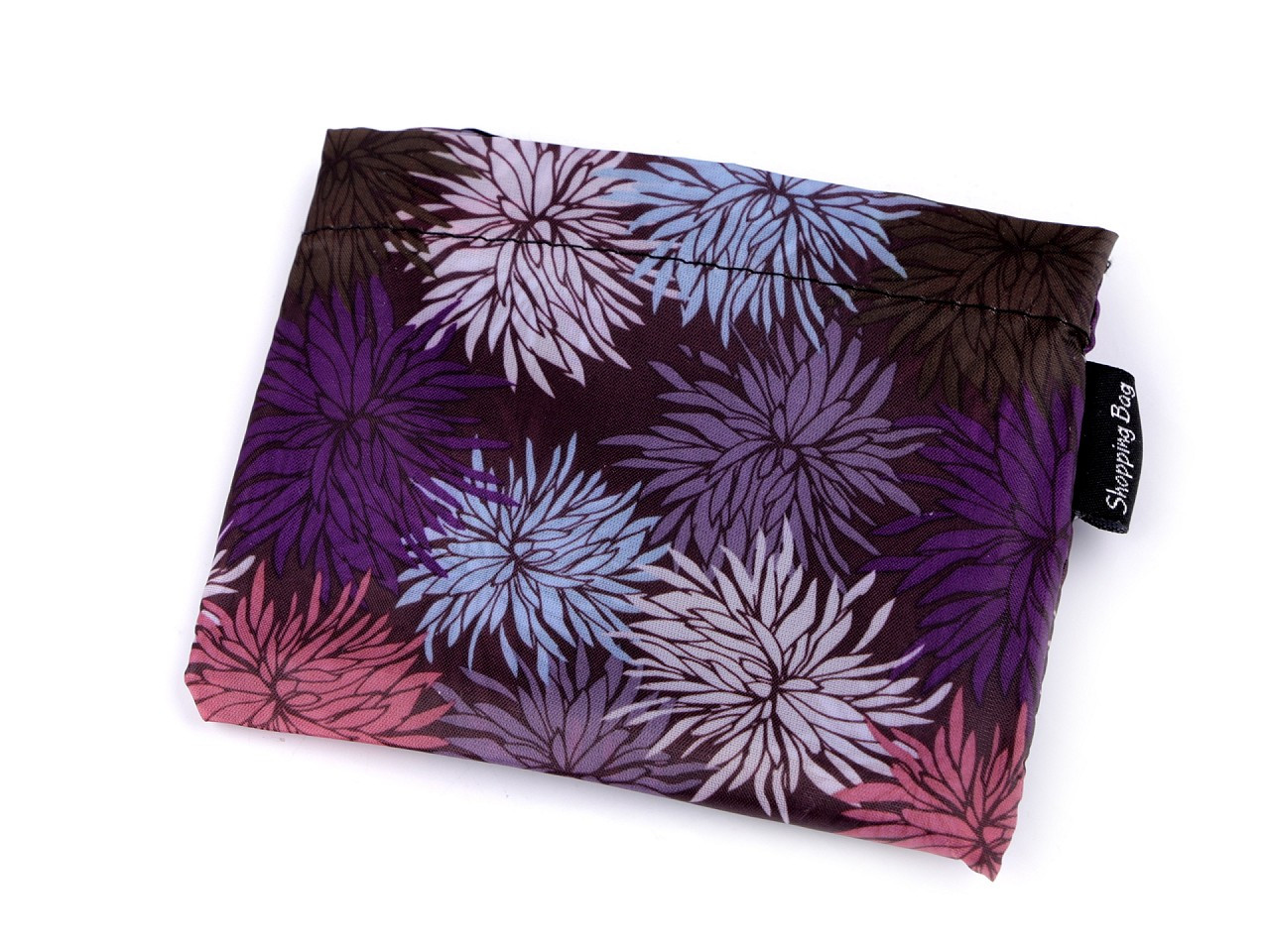Skládací nákupní taška 37x44 cm, barva 19 fialová květy střapaté