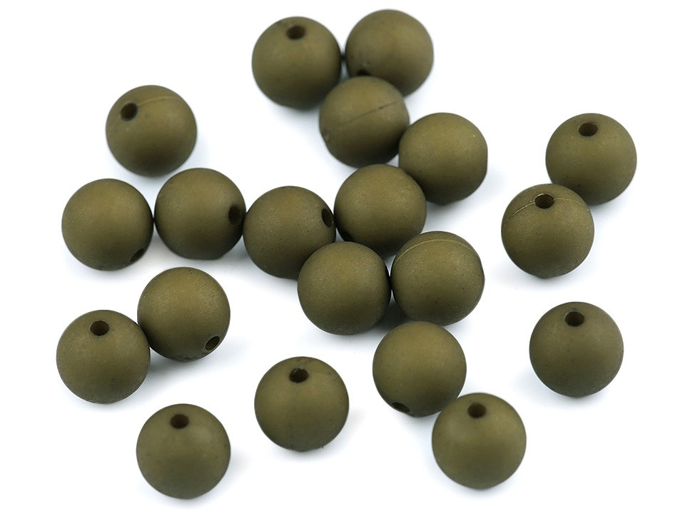 Plastové korálky matné Ø10 mm, barva 8 (47) zelená khaki