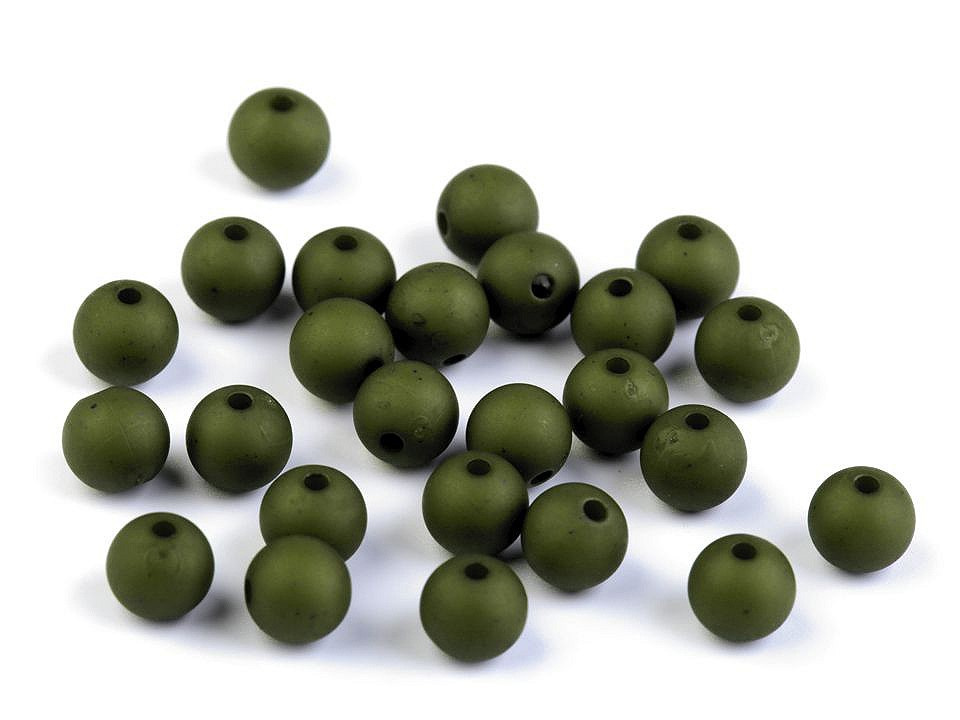 Plastové korálky matné Ø8 mm, barva 8 (47) zelená khaki