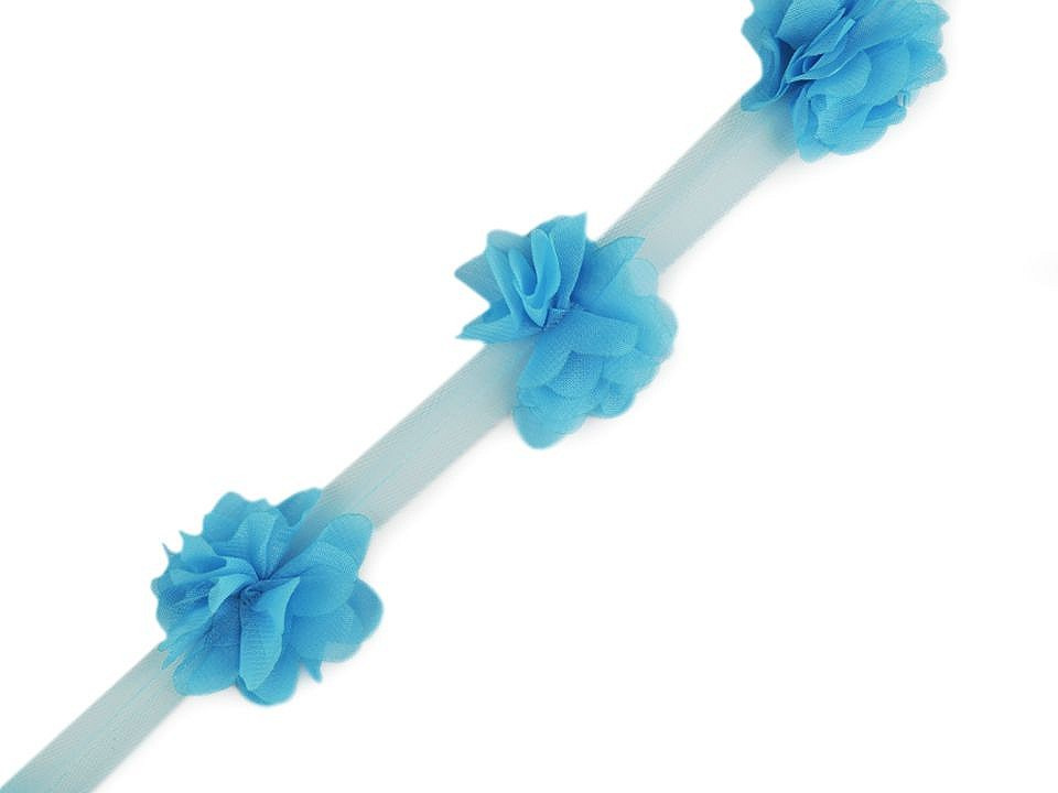 Prýmek květ na tylu šíře 60 mm, barva 15 modrá azuro