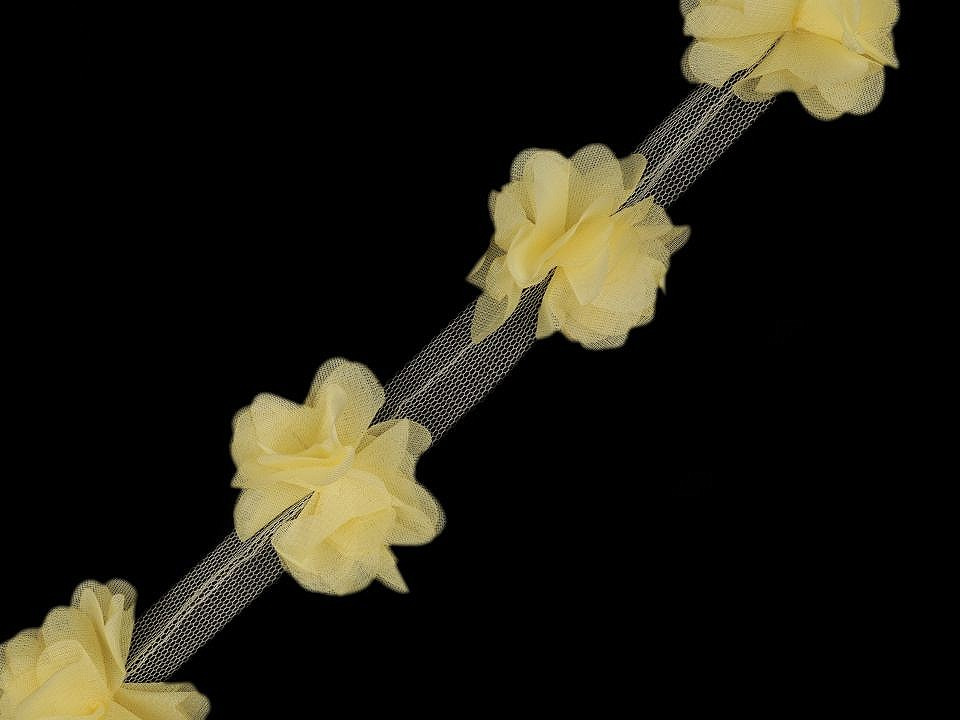 Prýmek květ na tylu šíře 60 mm, barva 9 žlutá světlá