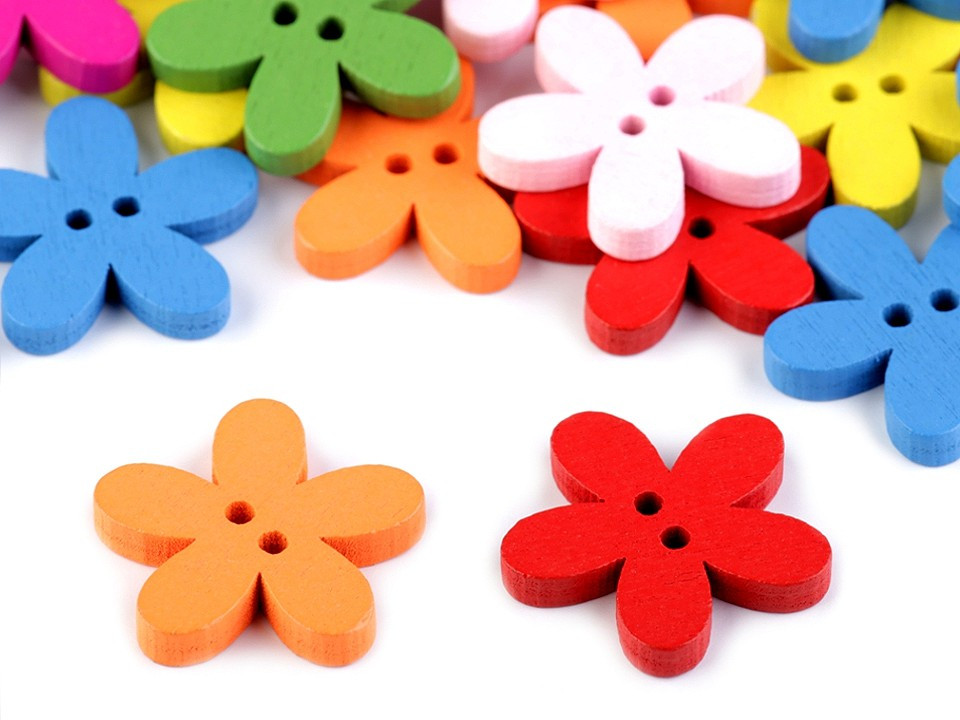 Fotografie Dřevěný dekorační knoflík květ, barva mix barev