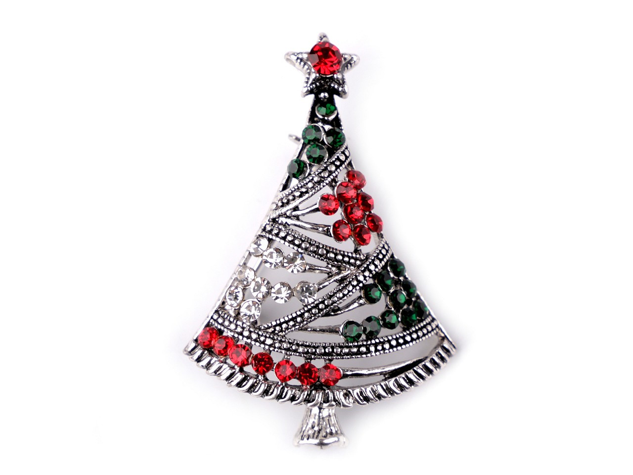 Brož s broušenými kamínky vánoční stromeček, barva 2 platina