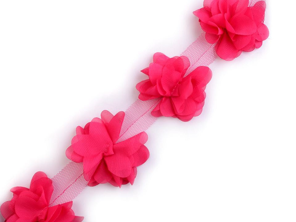 Prýmek květ na tylu šíře 60 mm, barva 6 růžová malinová