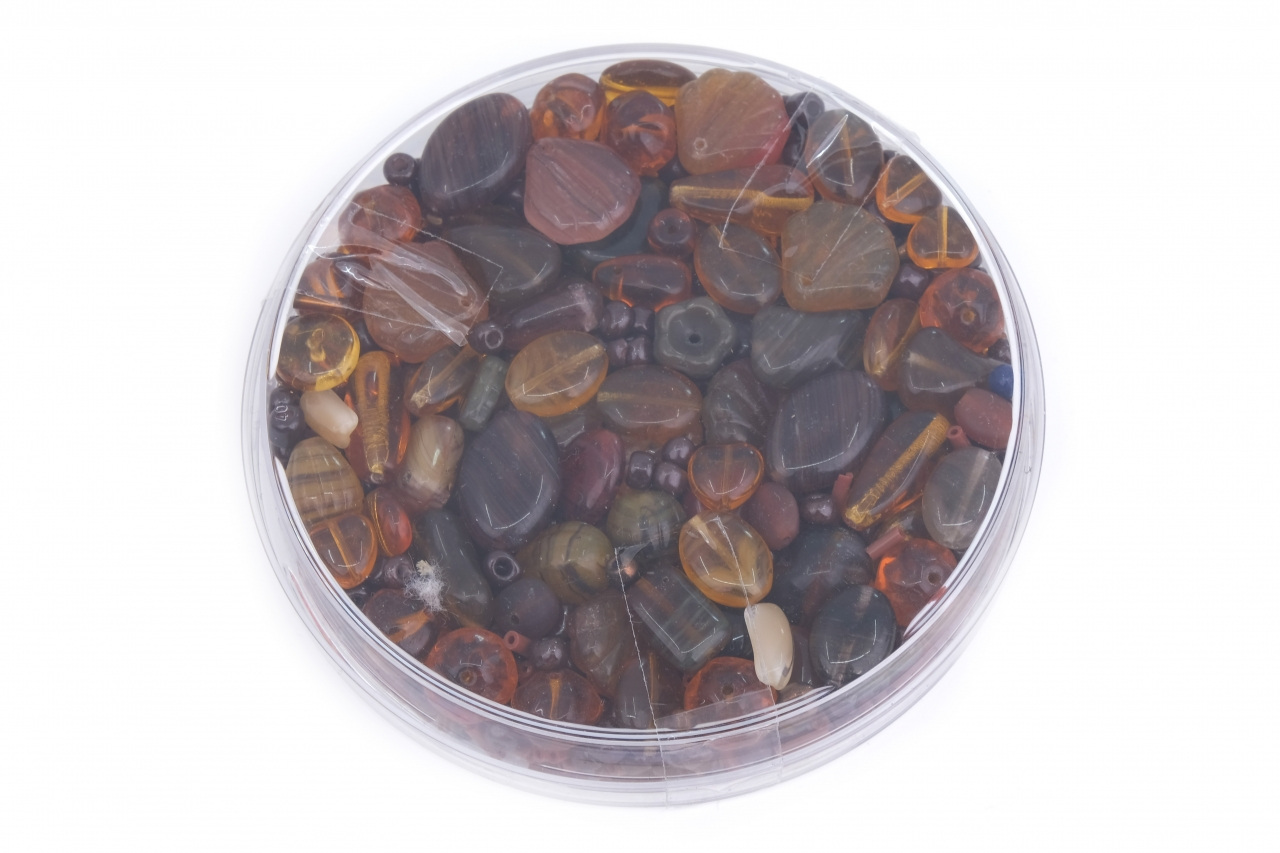 Korálky skleněné mix velikosti cca 120 g barva hnědá, barva Hnědá