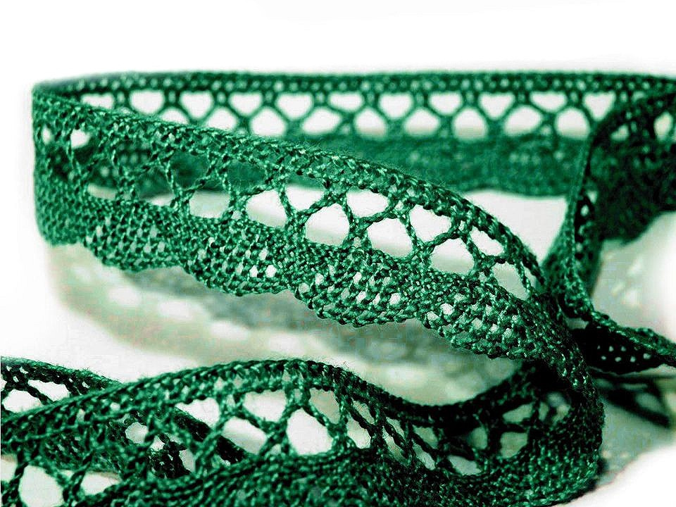 Bavlněná krajka šíře 18 mm paličkovaná, barva 6019 zelená irská