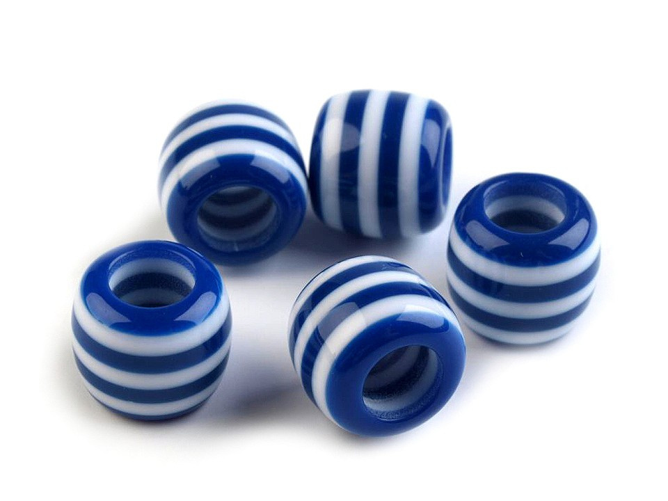 Plastové korálky s proužkem s velkým průvlekem / plavkové 10x12 mm, barva 5 modrá safírová
