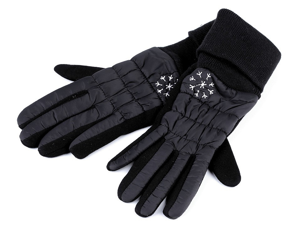 Dámské prošívané rukavice vločka, barva 2 černá