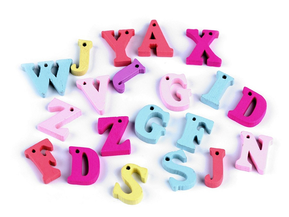 Dřevěná písmena abecedy, čísla, barva mix č. 2 písmena