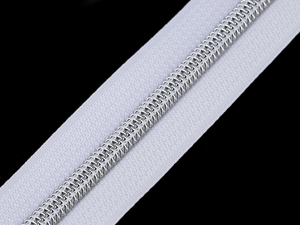 Zip spirálový No 5 s metalickými zoubky metráž, barva 1 (101) bílá stříbrná