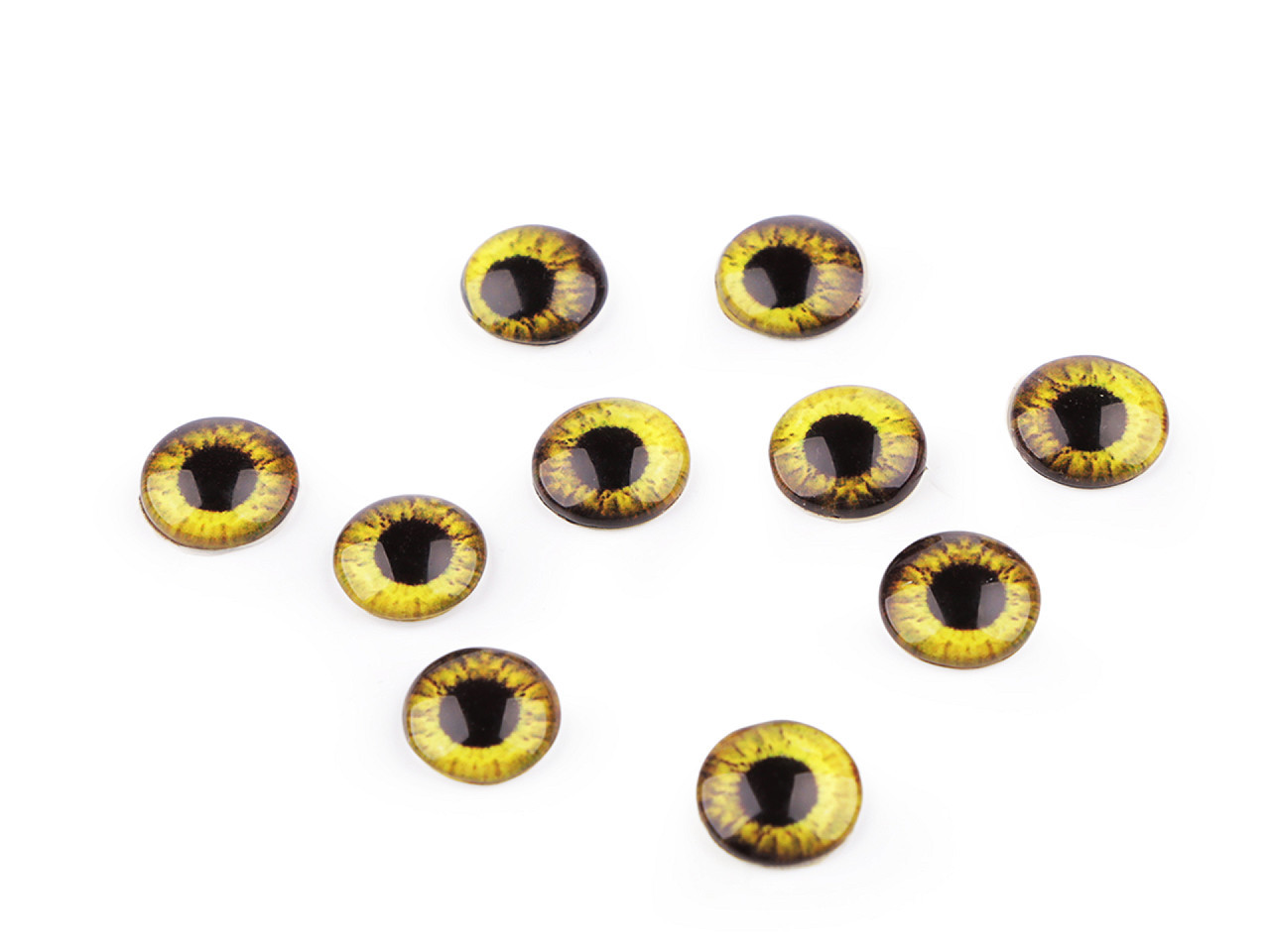 Skleněné oči k nalepení Ø10 a 12 mm, barva 2 (10 mm) žlutá