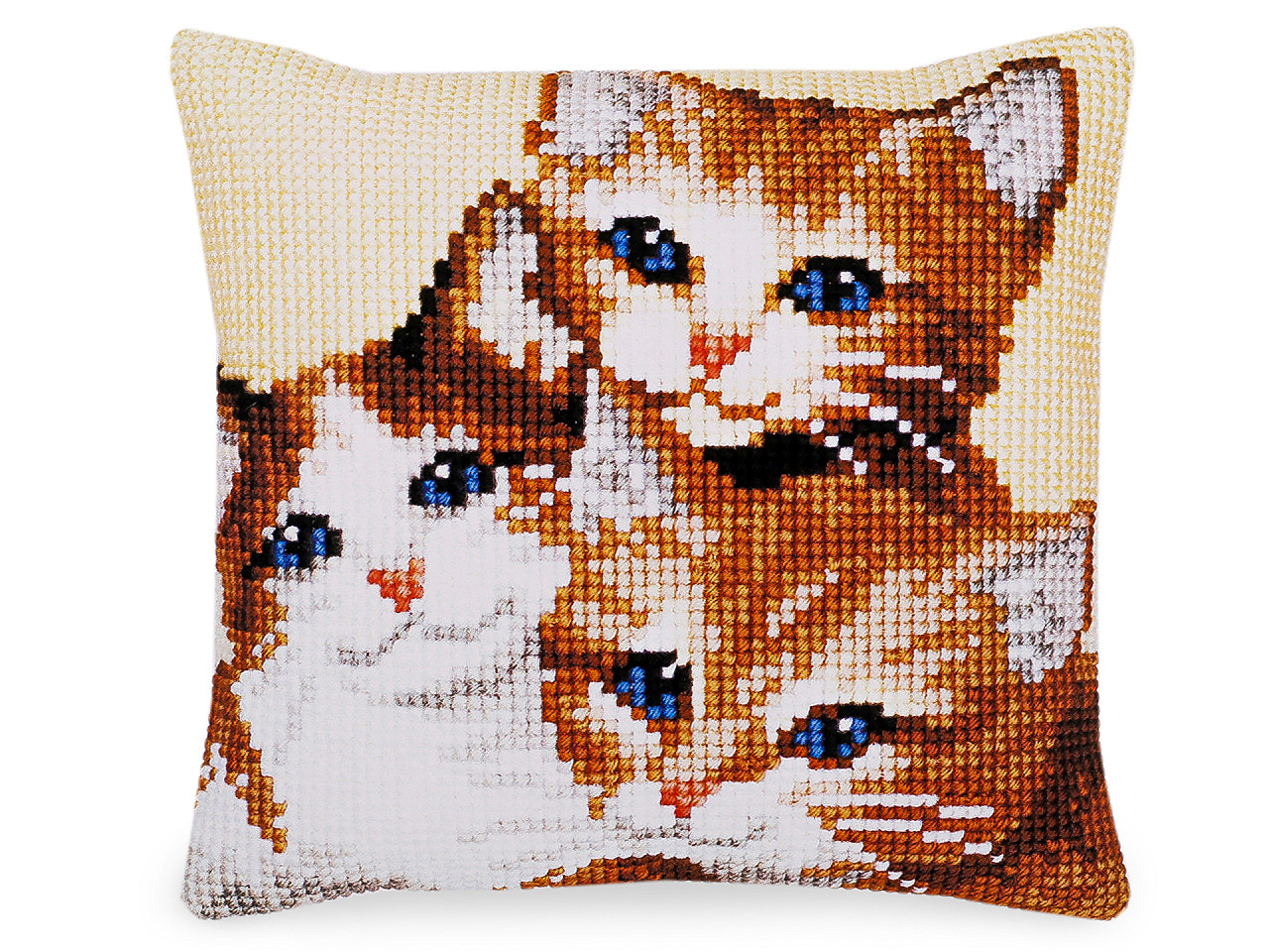 Kreativní sada povlak na polštář k vyšívání, barva 3 hnědá světlá kočka