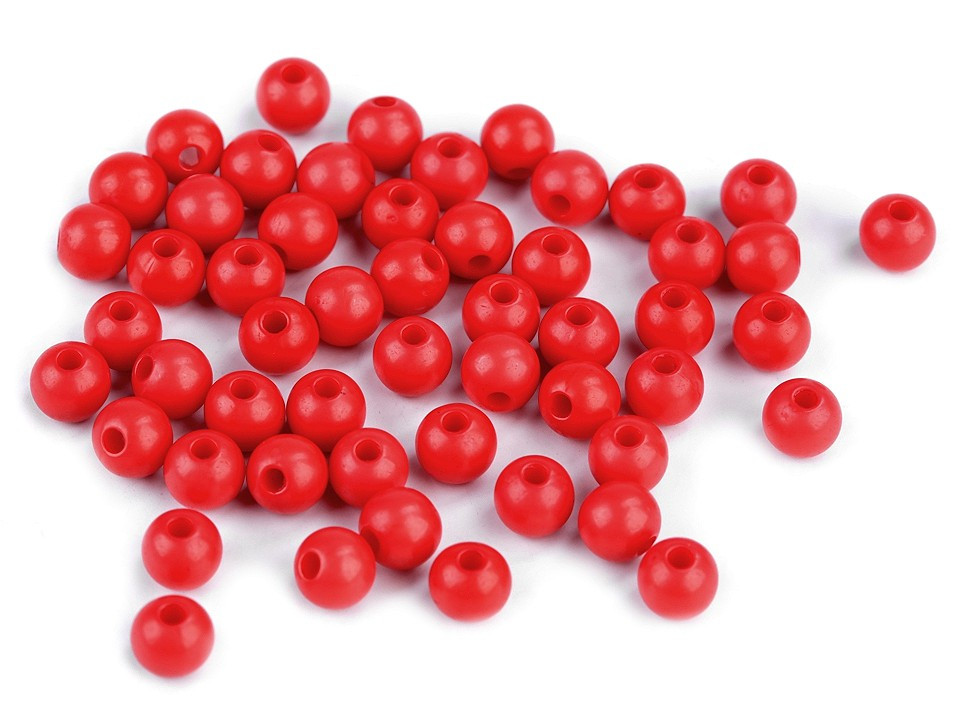 Plastové korálky Color Ø6 mm, barva 5 (S009) červená